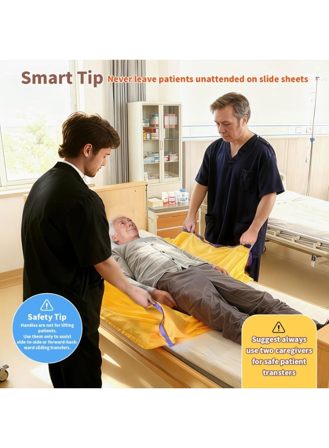 Ehucon Slide Sheet with Handles for Patient Transfer, Reusable Transfer Sheet for Elderly, Hospital Bed Repositioning & Mobility Aid for Caregivers (Yellow with Handles) - Image 2