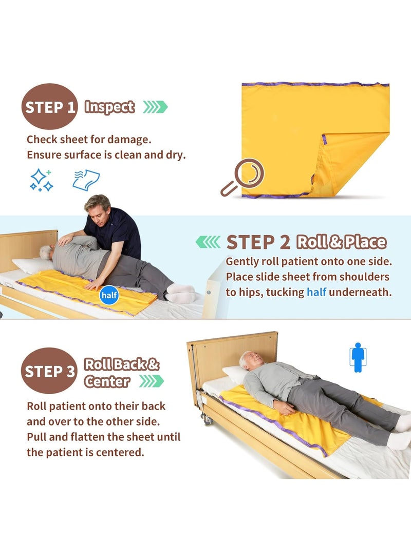 Ehucon Slide Sheet with Handles for Patient Transfer, Reusable Transfer Sheet for Elderly, Hospital Bed Repositioning & Mobility Aid for Caregivers (Yellow with Handles) - Image 5