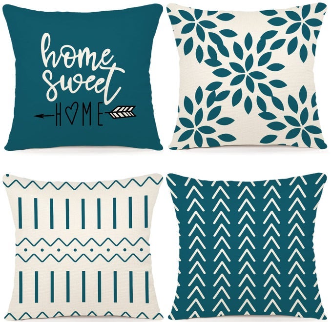 Pillow Covers 18x18 Set of 4 Modern Sofa Throw Pillow Cover Decorative Outdoor Linen Fabric Pillow Case for Couch Bed CarTeal
