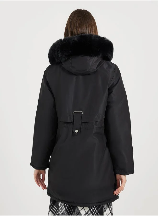 Styli Knee Length Regular Fit Parka Coat