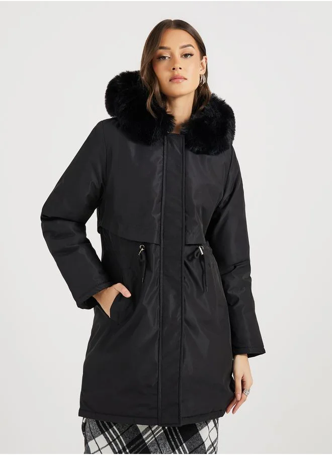Styli Knee Length Regular Fit Parka Coat