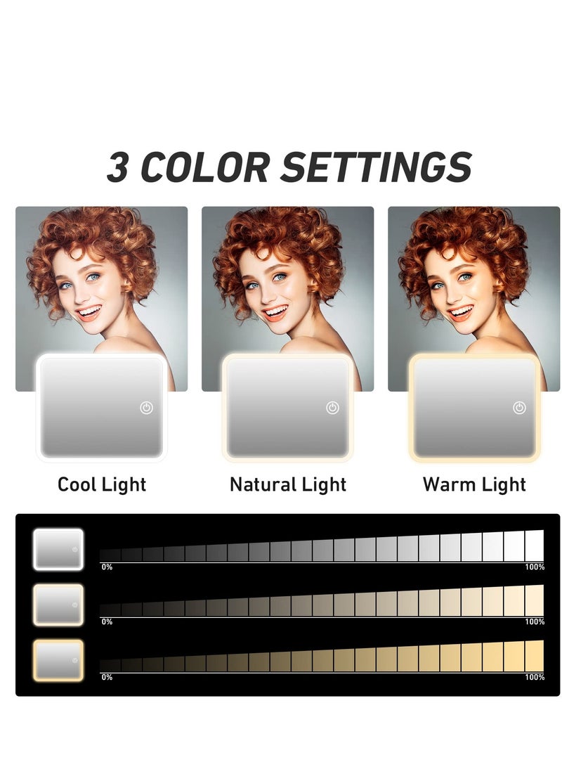 KHAJUL Makeup Bag with Mirror of LED Lighted and Detachable 20x Magnifying Mirror, Cosmetic Bag Organizer with Adjustable Dividers 26*23*10.8CM (Brown) - Image 5