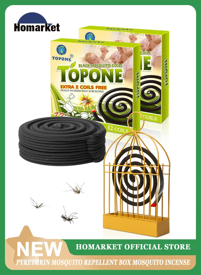 TOPONE 2Pack 24Coils Mosquito Coils with 1 Mosquito Coil Box Iron Holder Household Censer Repellent Incense Coil - Image 1