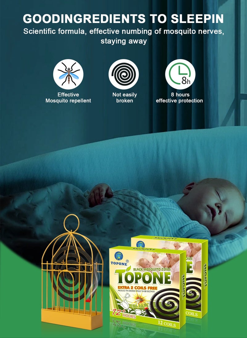 TOPONE 2Pack 24Coils Mosquito Coils with 1 Mosquito Coil Box Iron Holder Household Censer Repellent Incense Coil - Image 5