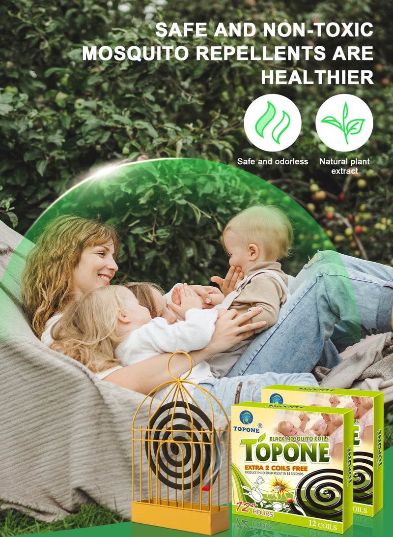 TOPONE 2Pack 24Coils Mosquito Coils with 1 Mosquito Coil Box Iron Holder Household Censer Repellent Incense Coil - Image 4