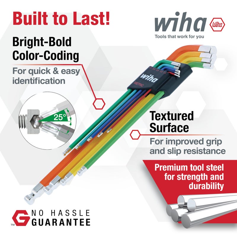 Wiha 66980 9 Piece Ball End Color Coded Hex L-Key Set - Metric - Image 1