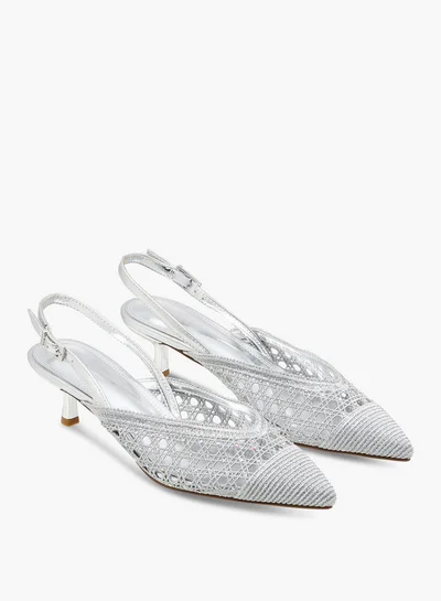 Celeste Women's Textured Pointed Toe Shoes with Kitten Heels
