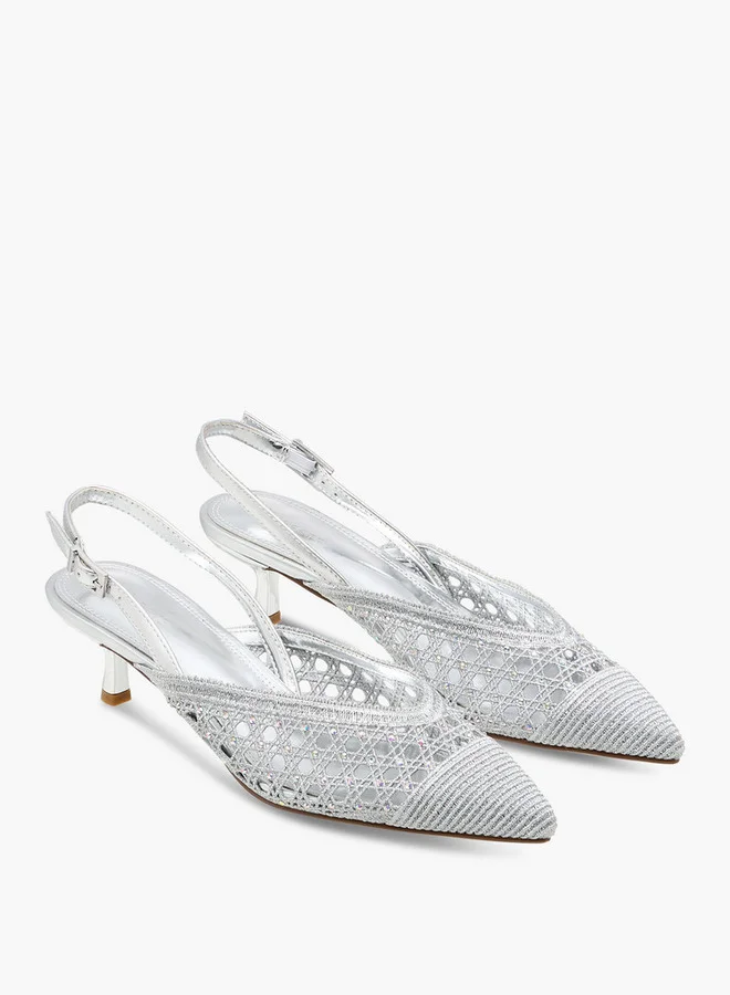 Celeste Women's Textured Pointed Toe Shoes with Kitten Heels
