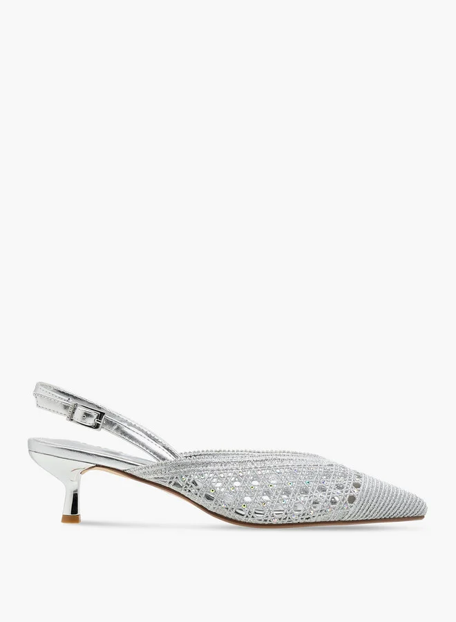 Celeste Women's Textured Pointed Toe Shoes with Kitten Heels
