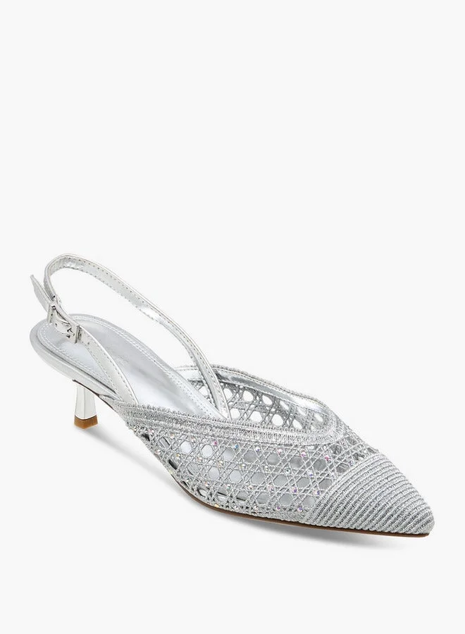 Celeste Women's Textured Pointed Toe Shoes with Kitten Heels