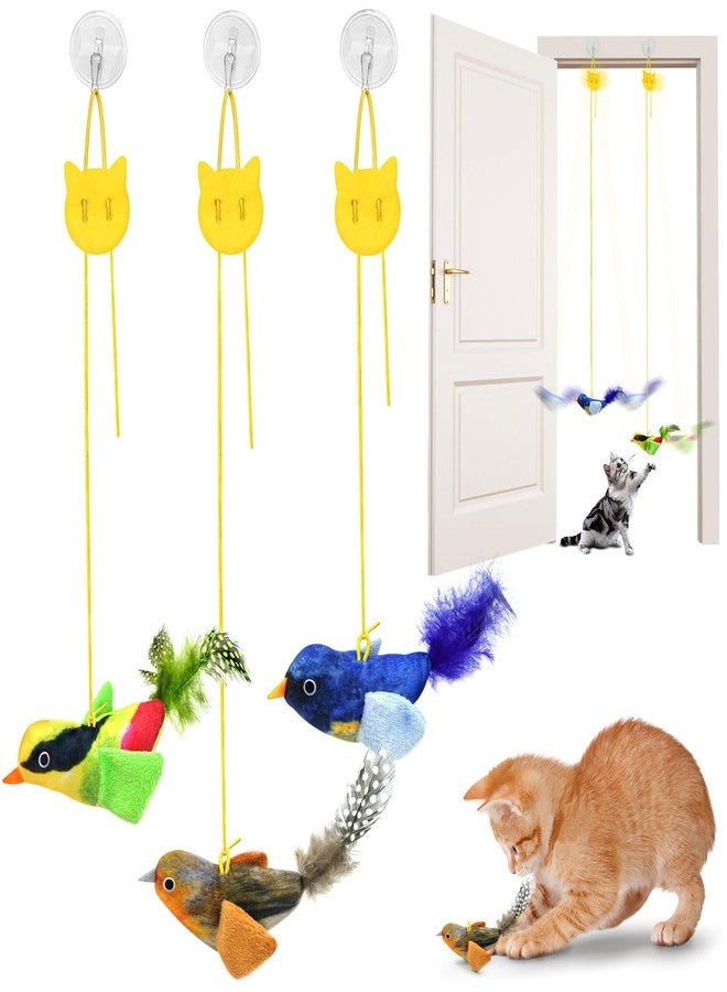 Interactive Cat Toys for Indoor Cats, Retractable Door Hanging Cat Toys with Catnip and Feathers, 3 Pack Chirping Bird Cat Toy for Chase Exercise Boredom Buster for Kittens & Adult Cats - Image 1