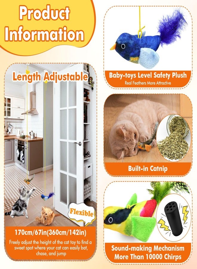 Interactive Cat Toys for Indoor Cats, Retractable Door Hanging Cat Toys with Catnip and Feathers, 3 Pack Chirping Bird Cat Toy for Chase Exercise Boredom Buster for Kittens & Adult Cats - Image 4