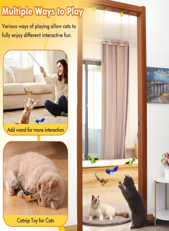 Interactive Cat Toys for Indoor Cats, Retractable Door Hanging Cat Toys with Catnip and Feathers, 3 Pack Chirping Bird Cat Toy for Chase Exercise Boredom Buster for Kittens & Adult Cats - Image 5