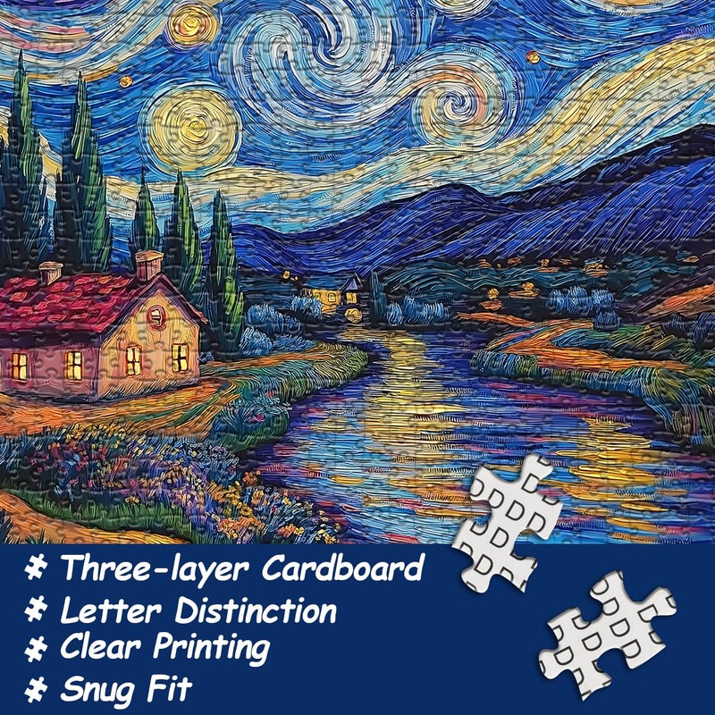 PICKFORU Starry Night 1000 Piece Puzzle, Van Gogh Art Jigsaw Puzzle, Nature Landscape Scenic Puzzle for Adults - Image 3