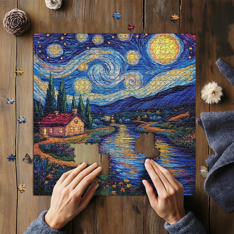 PICKFORU Starry Night 1000 Piece Puzzle, Van Gogh Art Jigsaw Puzzle, Nature Landscape Scenic Puzzle for Adults - Image 5