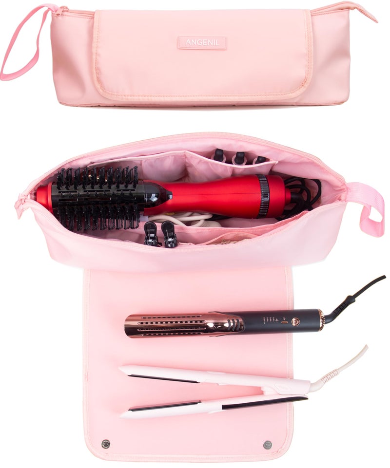 ANGENIL Large Capacity Heat Mat Hot Hair Iron Tools Travel Bag, 2 in 1 Portable Organizer Bags with Large Heat Resistant Mat for Hair Straighteners, Curling Irons, Hot Air Brushes, Travel Essentials - Image 1