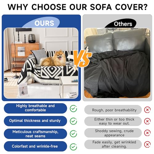 VC Life VClife Boho Couch Cover Tribal Black and White Geometric Jacquard Couch Cover for 2 Cushion Couch, Soft Washable Chenille Loveseat Cover Sofa Cover Protector for Sectional Sofa, 71"x118" - Image 4