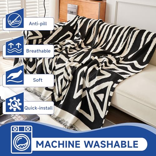 VC Life VClife Boho Couch Cover Tribal Black and White Geometric Jacquard Couch Cover for 2 Cushion Couch, Soft Washable Chenille Loveseat Cover Sofa Cover Protector for Sectional Sofa, 71"x118" - Image 5