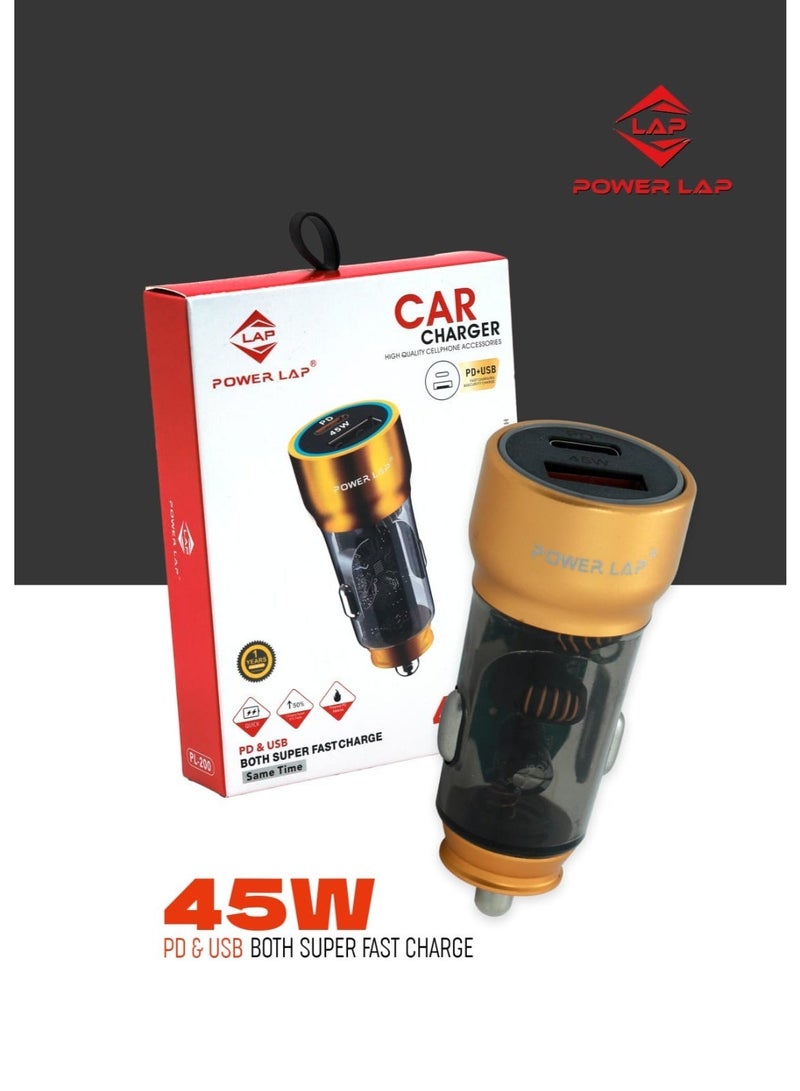 POWER LAP® 45W Car Charger – PL-200 Premium Fast Car Charging with Dual Ports & Smart Protection