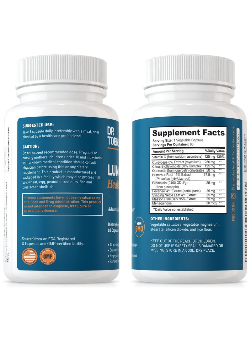 Dr. Tobias Lung Health Supplement with Vitamin C, Butterbur, Quercetin & Bromelain, Advanced Lung Cleanse Detox Formula for Bronchial & Respiratory System, Non-GMO, 60 Capsules, 60 Servings