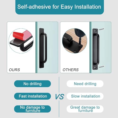 DHVSAM 1 Pcs Self Adhesive Cabinet Door Handle Stick On Handle Self Stick Drawer Pulls No Drill Black Cabinet Pulls Peel and Stick for Glass Sliding (Black) - Image 4