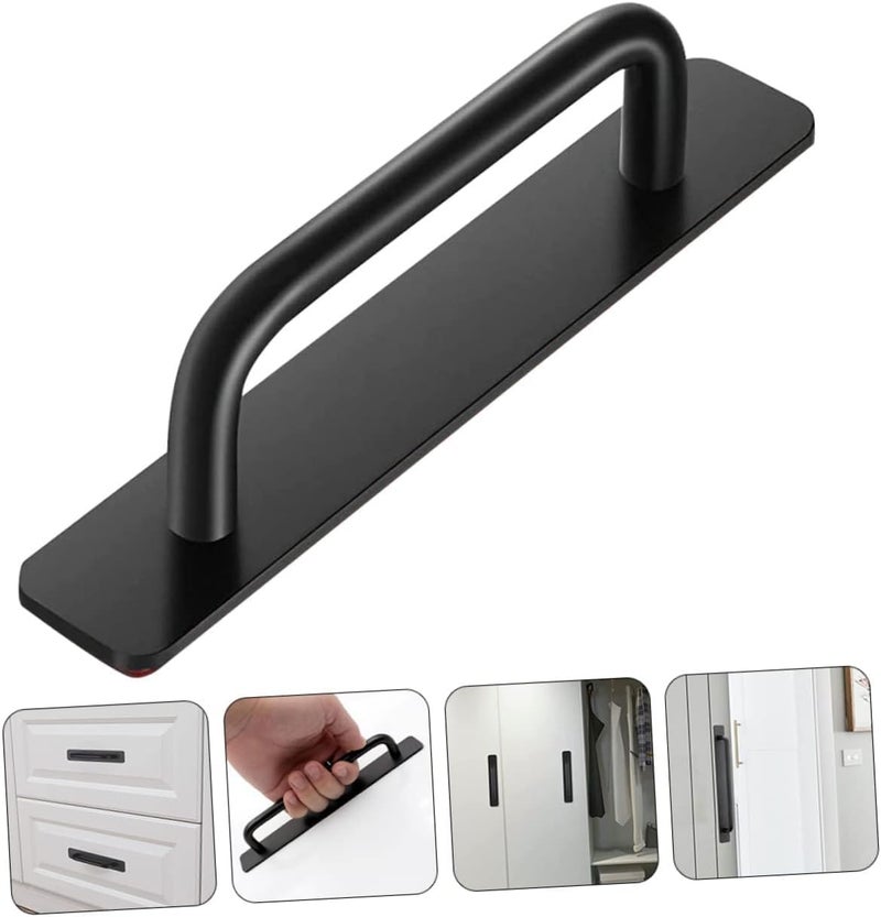 DHVSAM 1 Pcs Self Adhesive Cabinet Door Handle Stick On Handle Self Stick Drawer Pulls No Drill Black Cabinet Pulls Peel and Stick for Glass Sliding (Black) - Image 3