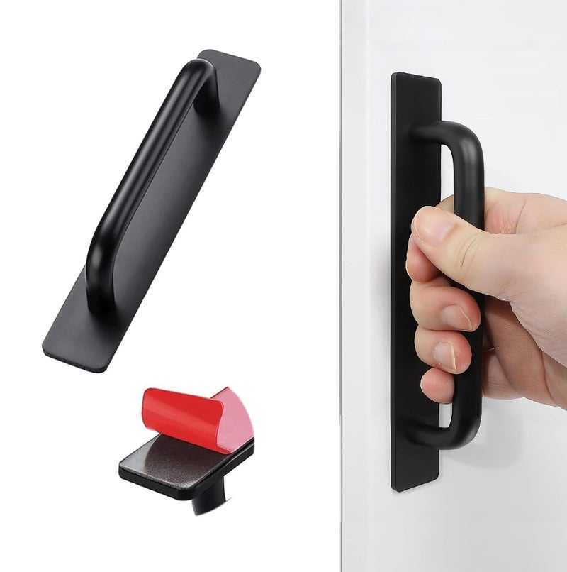 DHVSAM 1 Pcs Self Adhesive Cabinet Door Handle Stick On Handle Self Stick Drawer Pulls No Drill Black Cabinet Pulls Peel and Stick for Glass Sliding (Black) - Image 1