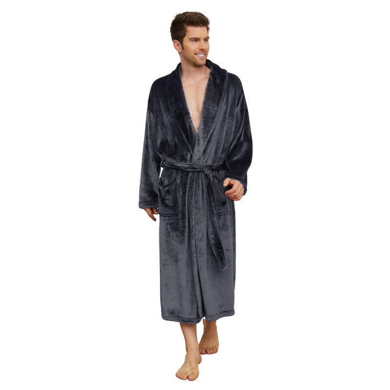 U2SKIIN Mens Fleece Robe Plush Collar Shawl Bathrobe(Grey,S/M) - Image 1