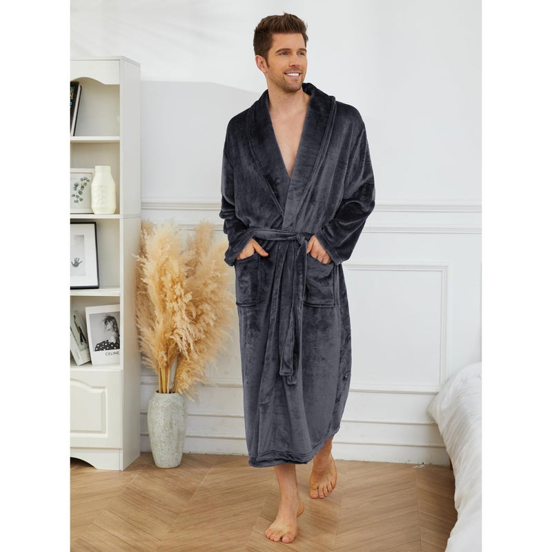 U2SKIIN Mens Fleece Robe Plush Collar Shawl Bathrobe(Grey,S/M) - Image 2