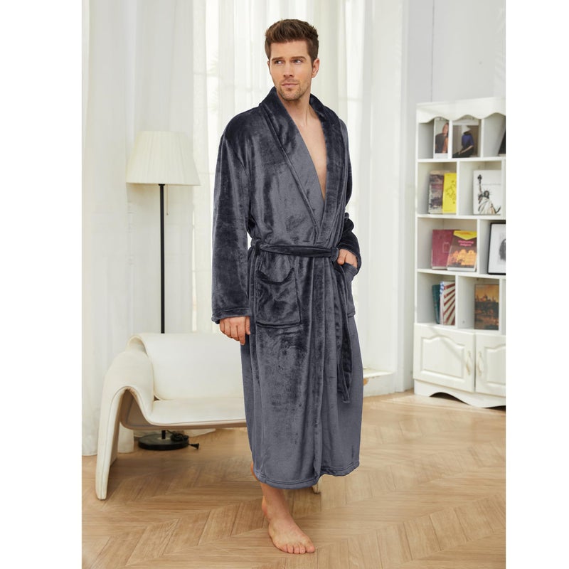 U2SKIIN Mens Fleece Robe Plush Collar Shawl Bathrobe(Grey,S/M) - Image 4