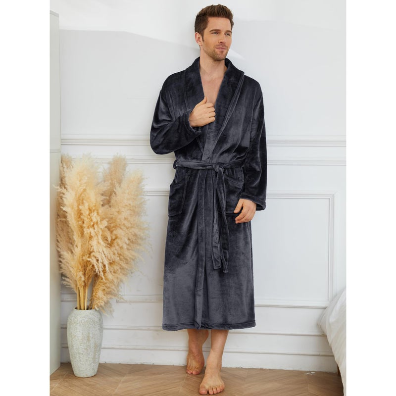 U2SKIIN Mens Fleece Robe Plush Collar Shawl Bathrobe(Grey,S/M) - Image 3