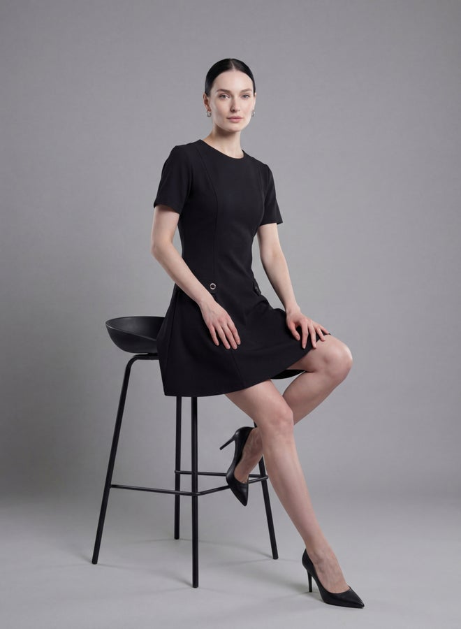Mish Black Short Sleeve A-Line Mini Dress - Image 1