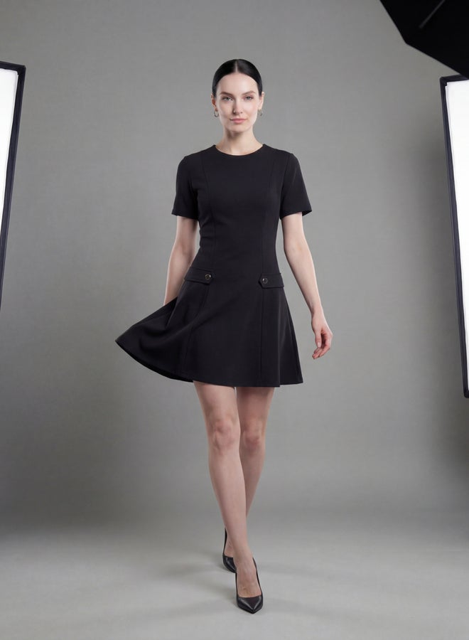 Mish Black Short Sleeve A-Line Mini Dress - Image 5