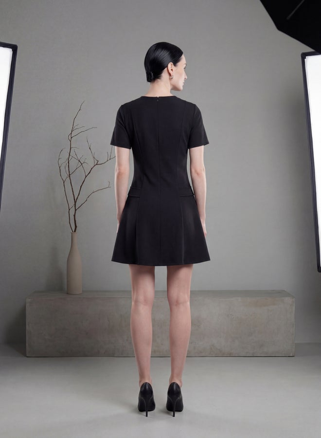 Mish Black Short Sleeve A-Line Mini Dress - Image 4