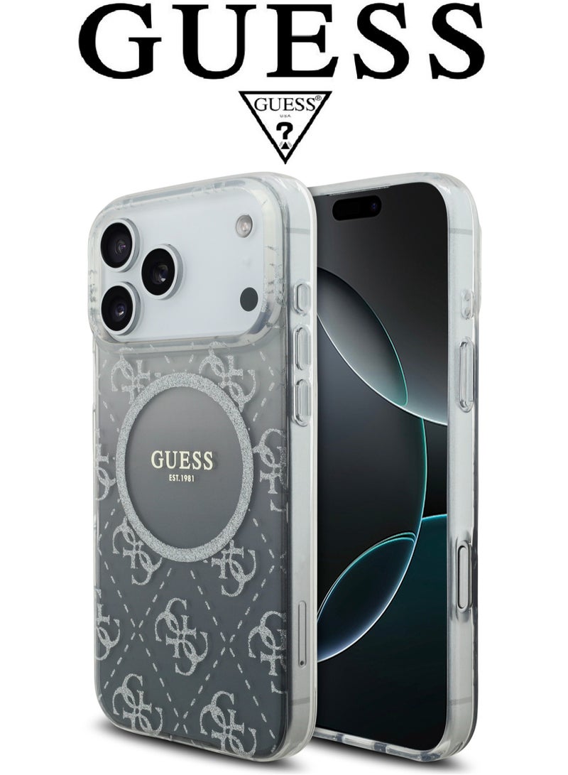 CG MOBILE iPhone 17 Pro silicone phone case in a stylish gradient black and transparent design with a premium texture. iPhone 17 Pro case supports MagSafe wireless charging. iphone 17 pro back cover with back protection against impacts.  French-designed, elegant iphone 17 pro cover, certified in partnership with GUESS and CG MOBILE. Black phone case. - Image 1