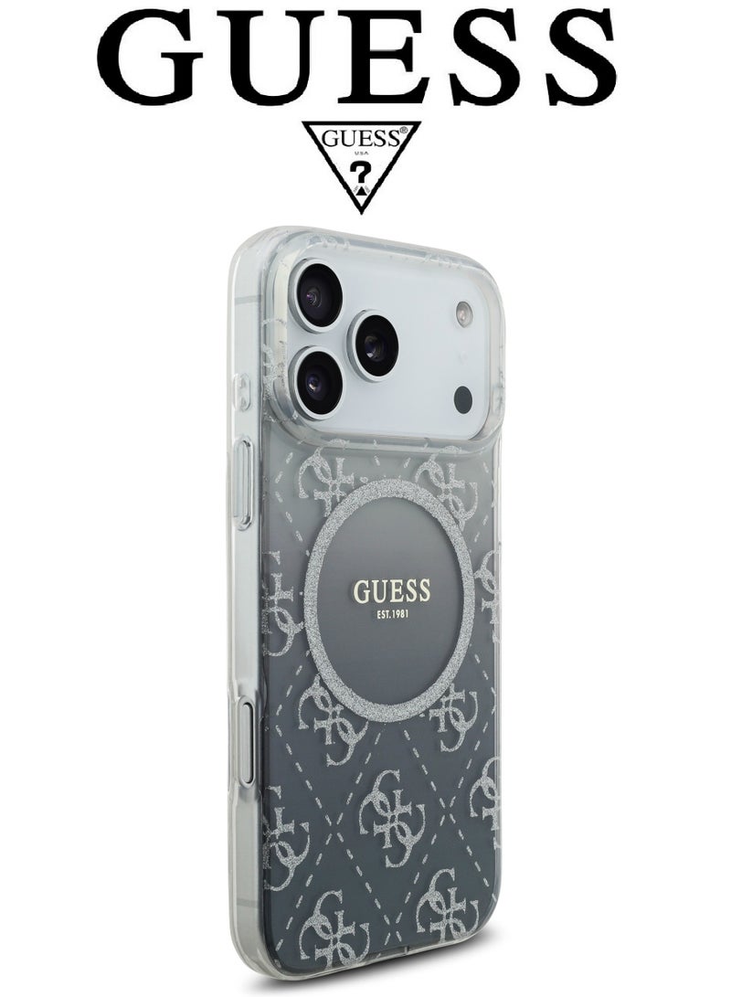 CG MOBILE iPhone 17 Pro silicone phone case in a stylish gradient black and transparent design with a premium texture. iPhone 17 Pro case supports MagSafe wireless charging. iphone 17 pro back cover with back protection against impacts.  French-designed, elegant iphone 17 pro cover, certified in partnership with GUESS and CG MOBILE. Black phone case. - Image 2