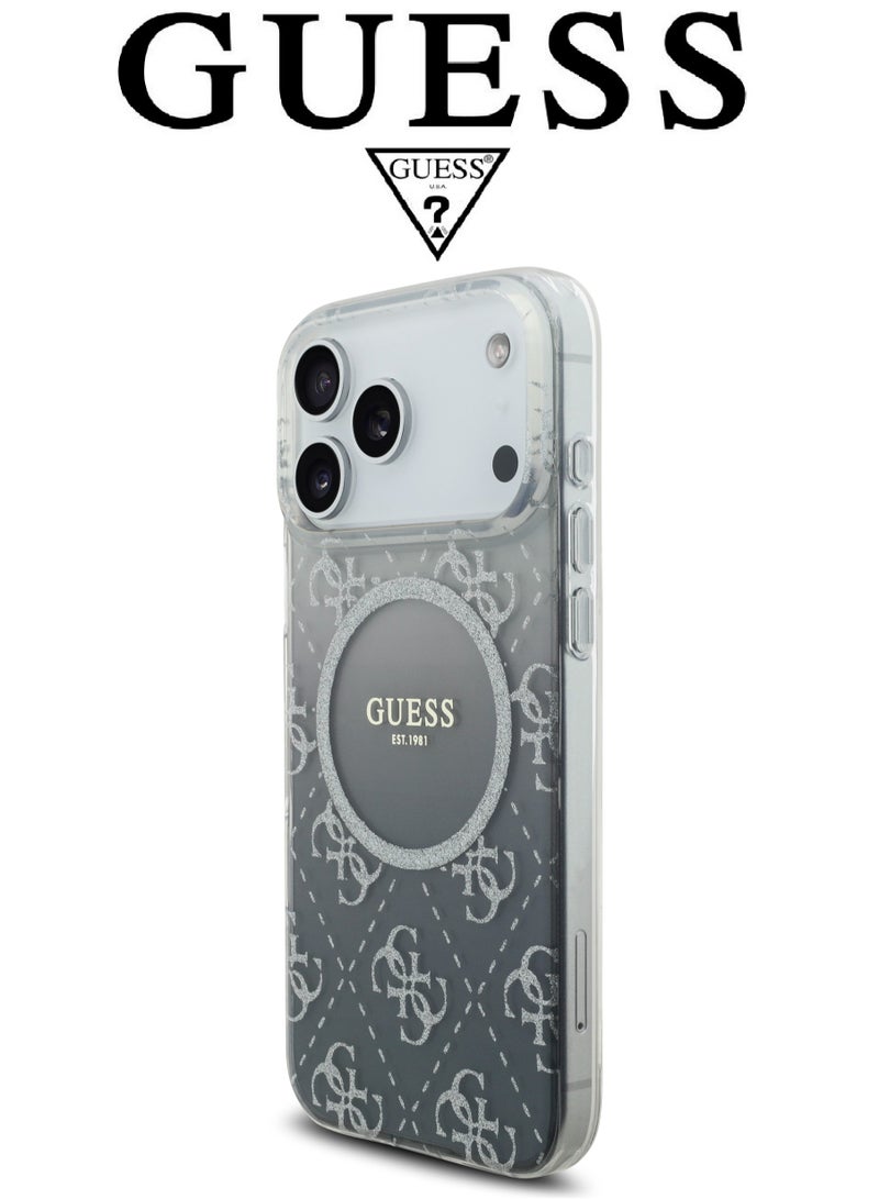 CG MOBILE iPhone 17 Pro silicone phone case in a stylish gradient black and transparent design with a premium texture. iPhone 17 Pro case supports MagSafe wireless charging. iphone 17 pro back cover with back protection against impacts.  French-designed, elegant iphone 17 pro cover, certified in partnership with GUESS and CG MOBILE. Black phone case. - Image 4
