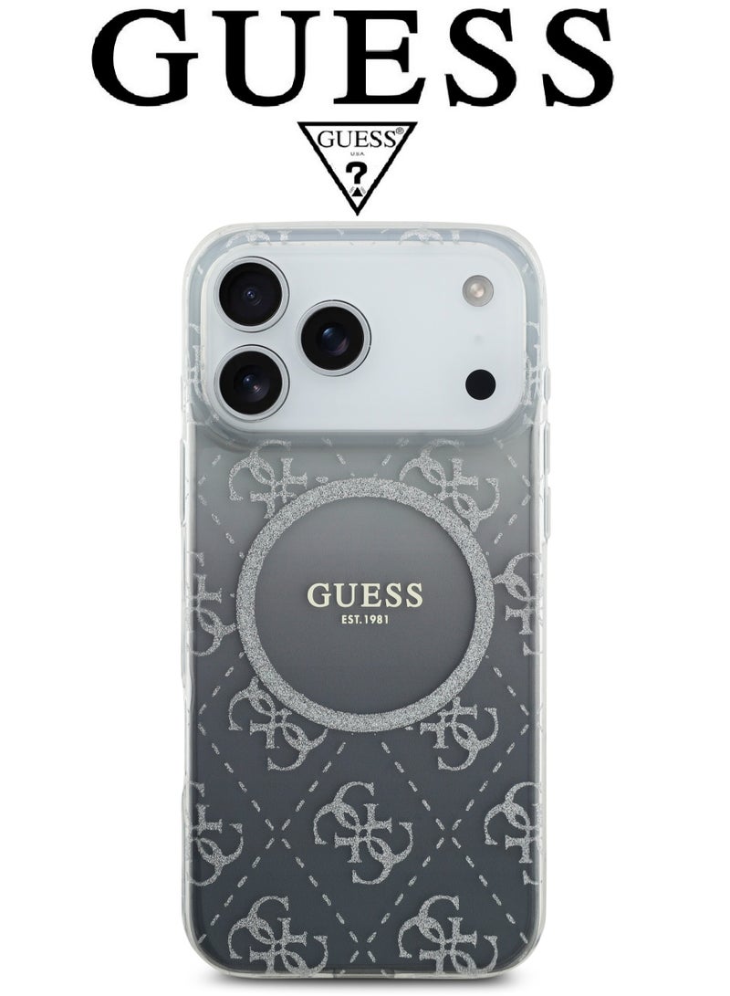 CG MOBILE iPhone 17 Pro silicone phone case in a stylish gradient black and transparent design with a premium texture. iPhone 17 Pro case supports MagSafe wireless charging. iphone 17 pro back cover with back protection against impacts.  French-designed, elegant iphone 17 pro cover, certified in partnership with GUESS and CG MOBILE. Black phone case. - Image 3