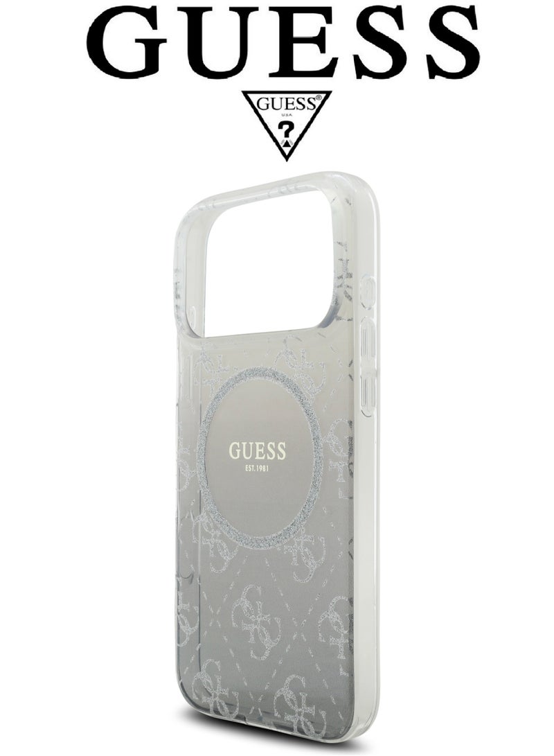 CG MOBILE iPhone 17 Pro silicone phone case in a stylish gradient black and transparent design with a premium texture. iPhone 17 Pro case supports MagSafe wireless charging. iphone 17 pro back cover with back protection against impacts.  French-designed, elegant iphone 17 pro cover, certified in partnership with GUESS and CG MOBILE. Black phone case. - Image 5