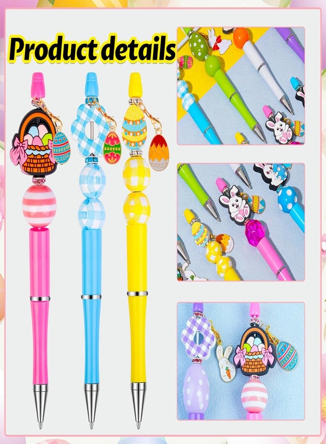 Japior 24 Sets Easter Beadable Pens Bulk Rabbit and Egg Easter Pens with Silicone Focal Beads Colorful Crystal Wooden DIY Beaded Pen Making Kit for Students Handmade Gift Supplies - Image 4