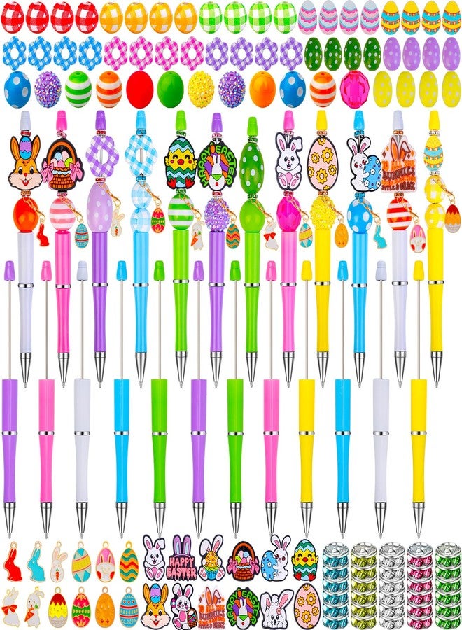 Japior 24 Sets Easter Beadable Pens Bulk Rabbit and Egg Easter Pens with Silicone Focal Beads Colorful Crystal Wooden DIY Beaded Pen Making Kit for Students Handmade Gift Supplies - Image 1