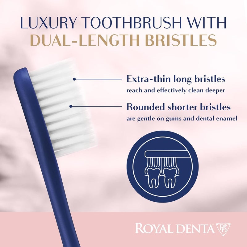 Royal Denta فرشاة أسنان ناعمة جدًا للبالغين، بشعيرات ناعمة للغاية، فرشاة يدوية مزودة بشعيرات ذات طول مزدوج مدمجة بجزيئات الفضة للأسنان واللثة الحساسة، تزيل البلاك بلطف، مصنوعة في كوريا (لون أزرق) - Image 2