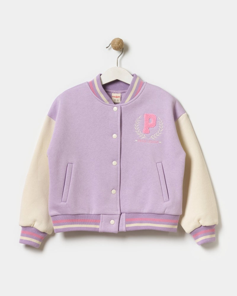 Minipodyum Girls Paris Slogan Embroidered Snap Front Closure Bomber College Jacket  - Image 1