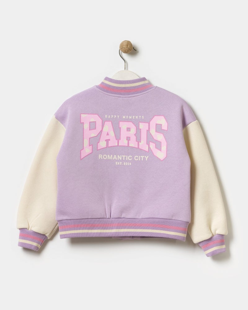 Minipodyum Girls Paris Slogan Embroidered Snap Front Closure Bomber College Jacket  - Image 3