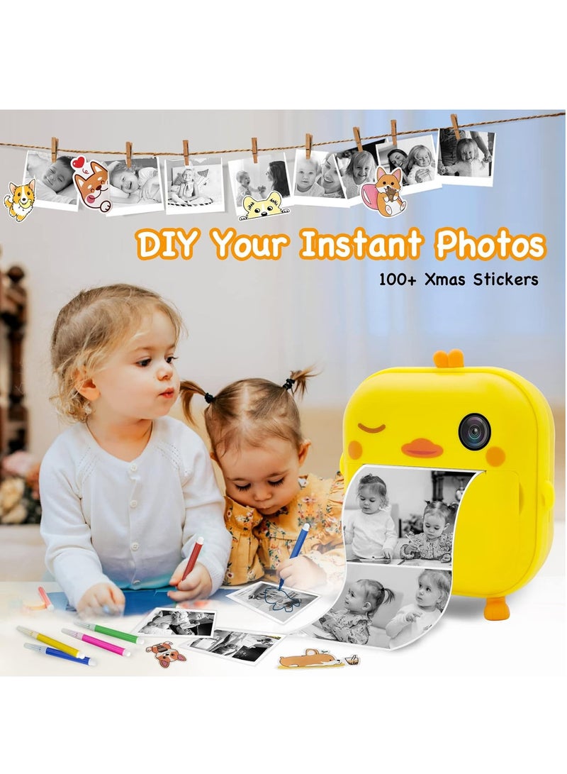 48MP Children's Camera, Instant Print Chick-shape Camera, 2.4-inch Screen Dual Lens 1080P HD Video Camera Comes with 32GB TF Card, as Gifts for Kid from 3 to 14 Years (Yellow) - Image 5