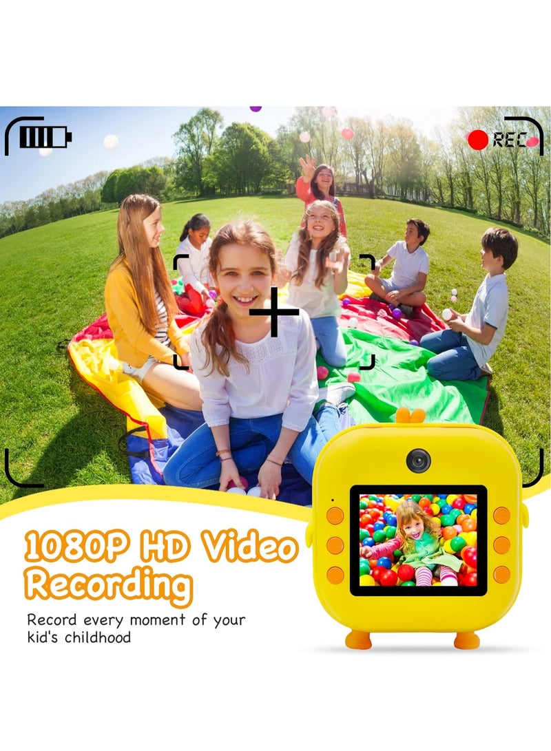 48MP Children's Camera, Instant Print Chick-shape Camera, 2.4-inch Screen Dual Lens 1080P HD Video Camera Comes with 32GB TF Card, as Gifts for Kid from 3 to 14 Years (Yellow) - Image 4