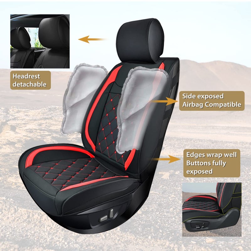 Nilight 5 Car Seat Covers Waterproof Faux Leather Cushions Anti-Slip Universal Fit for 5 Passenger Cars Hyundai Kia Civic Corolla Honda Accord Camry CR-V Fusion SUV Truck, Black+Red - Image 2