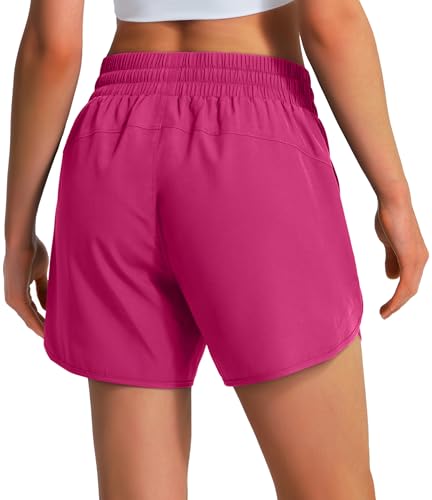Ksmien Women's 5"/ 7" Athletic Running Shorts Quick Dry Lightweight Workout Gym Shorts with Zipper Pockets UPF 50+ Rose XS - Image 2