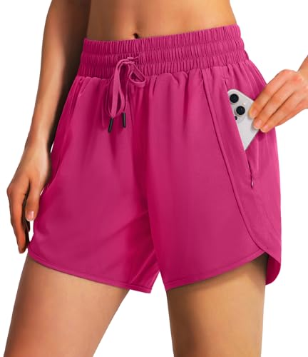 Ksmien Women's 5"/ 7" Athletic Running Shorts Quick Dry Lightweight Workout Gym Shorts with Zipper Pockets UPF 50+ Rose XS - Image 1