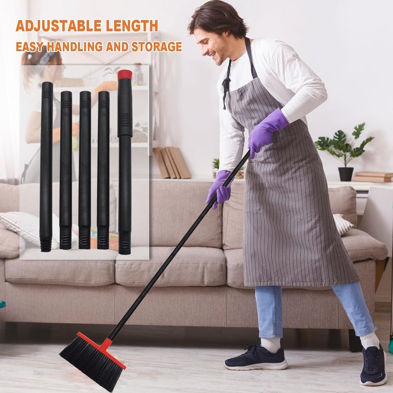 BSMstone Small Broom Stiff Bristles Brush with Long Handle Indoor or Outdoor Compact Broom for Sweeping Patio Garage Garden,Deck,Concrete Floor,Bathroom (Red) - Image 2